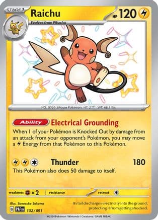 Raichu 132/091 - Holofoil SV Paldean Fates - Shiny Rare