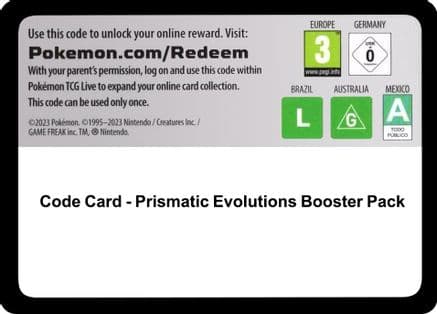 Code Card - Prismatic Evolutions Booster Pack SV Prismatic Evolutions - Code Card