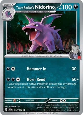 Team Rocket's Nidorino 118- SV10 Destined Rivals Reverse Holofoil