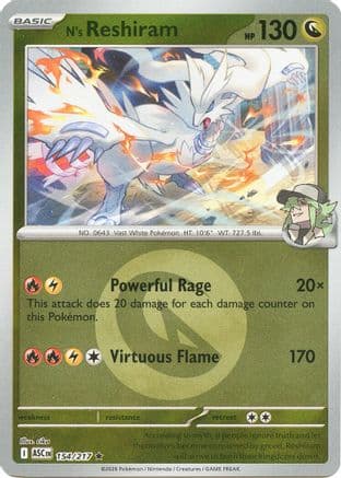 N's Reshiram (Energy Symbol Pattern) 154- ME Ascended Heroes Reverse Holofoil