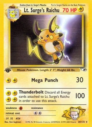 Lt. Surge's Raichu 028/132 - Gym Heroes 1st Edition