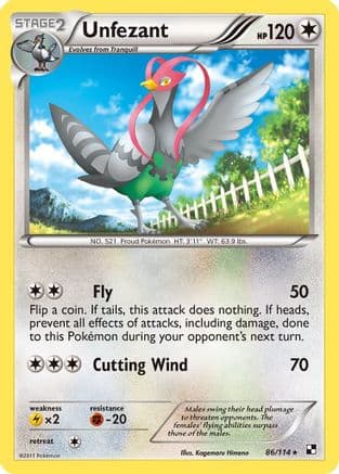 Unfezant 86/114 - Black and White Reverse Holofoil