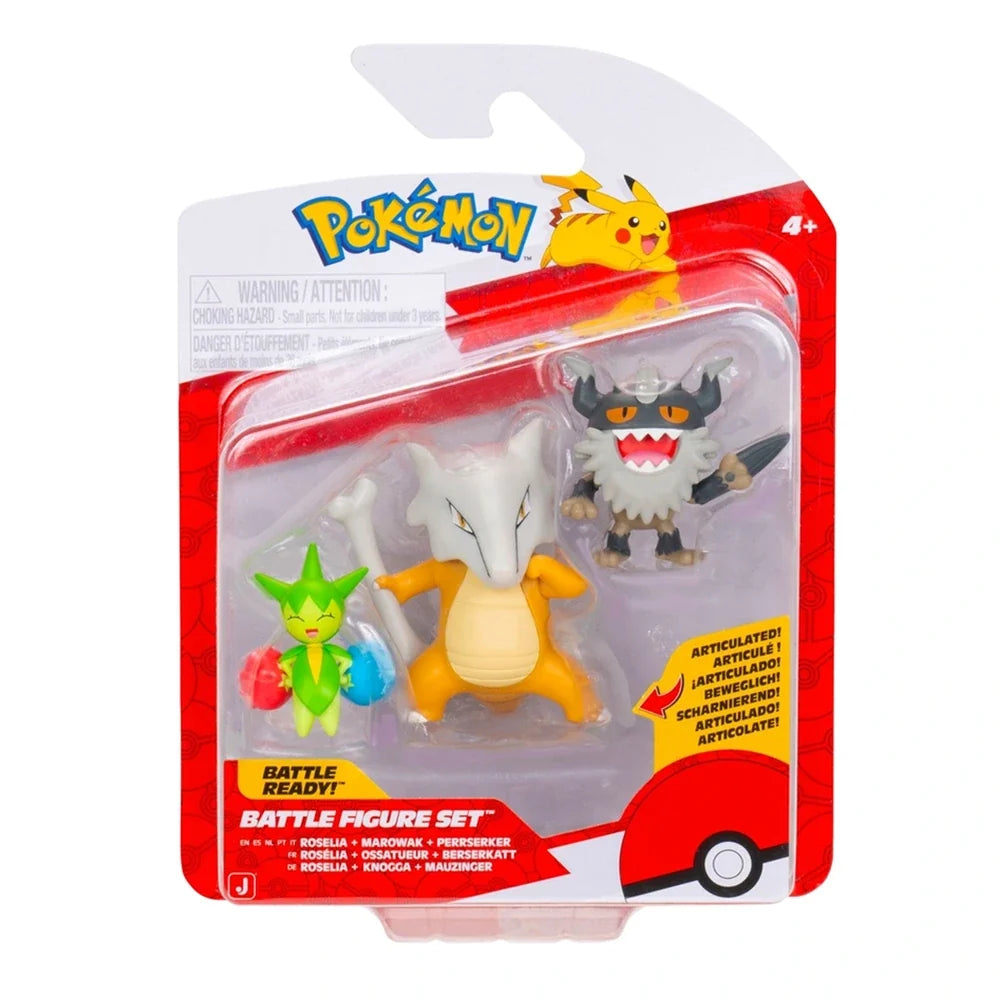 Pokemon Battle Figures | 3 Pack | Roselia, Marowak, & Perrserker