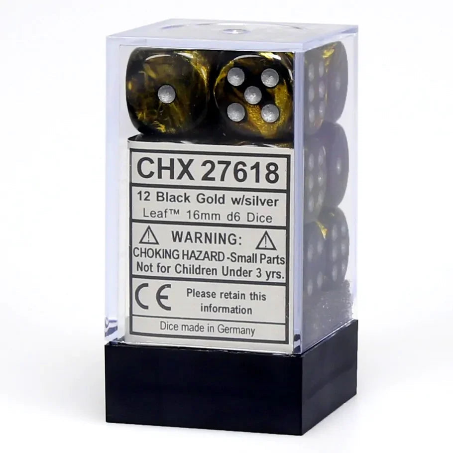 Chessex | 16mm D6 Dice Block | Leaf | Black Gold/Silver (CHX2618)
