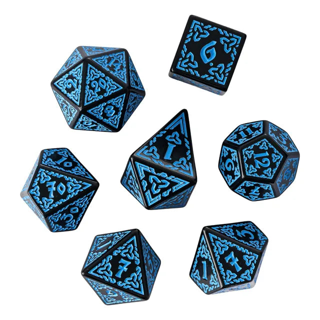 Polyhedral Dice Set | Acrylic | "Celtic Knot" Blue | Set of 7 (D0204)