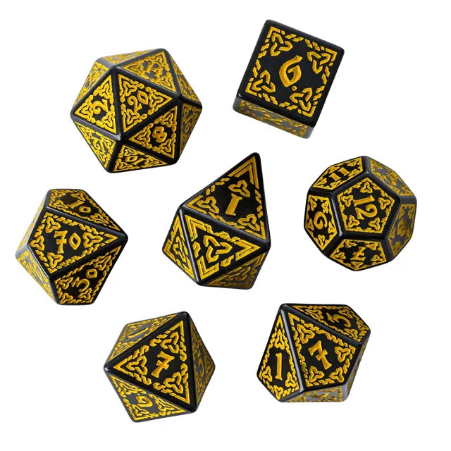 Polyhedral Dice Set | Acrylic | "Celtic Knot" Yellow | Set of 7 (D0202)