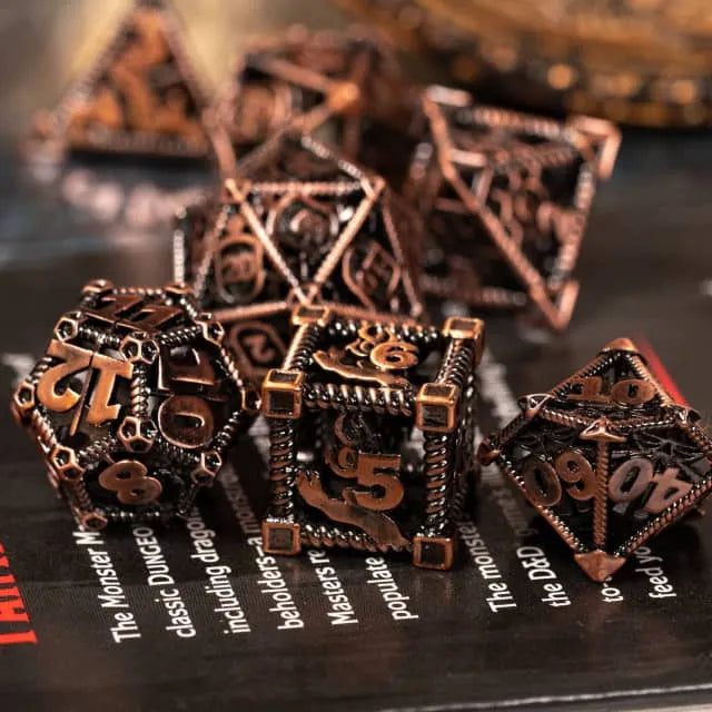 RPG Dice Set | Hollow Metal | "Character Class" - Copper | Set of 7 (D0231)