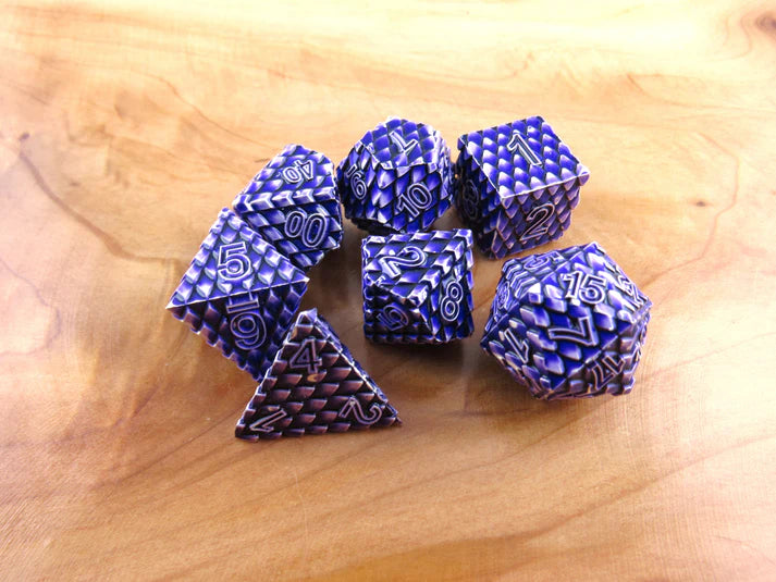 Polyhedral Dice Set | Metal | "Dragon Scale" - Purple and Silver | Set of 7 (D0278)