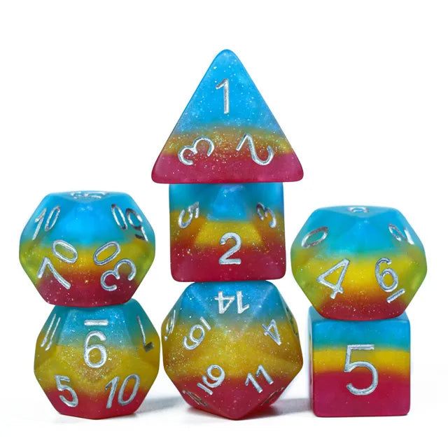Polyhedral Dice Set | Resin | "Pride Flags" Rainbow (Frosted) | Set of 7 (D0160)