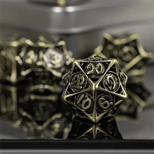 RPG Dice Set | Hollow Metal | "Spider Web" - Bronze | Set of 7 (D0249)