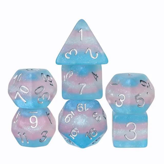 Polyhedral Dice Set | Resin | "Pride Flags" Transgender (Frosted) | Set of 7 (D0161)