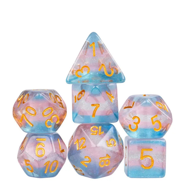 Polyhedral Dice Set | Resin | "Pride Flags" Transgender (Glittery) | Set of 7 (D0162)