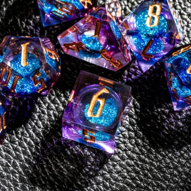RPG Dice Set | Acrylic | Liquid Dice - Blue and Purple | Set of 7 (D0223)