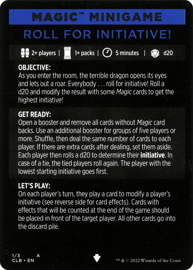 Roll for Initiative // Roll for Initiative (cont'd) (MCLB-001) - Commander Legends: Battle for Baldur's Gate Minigames