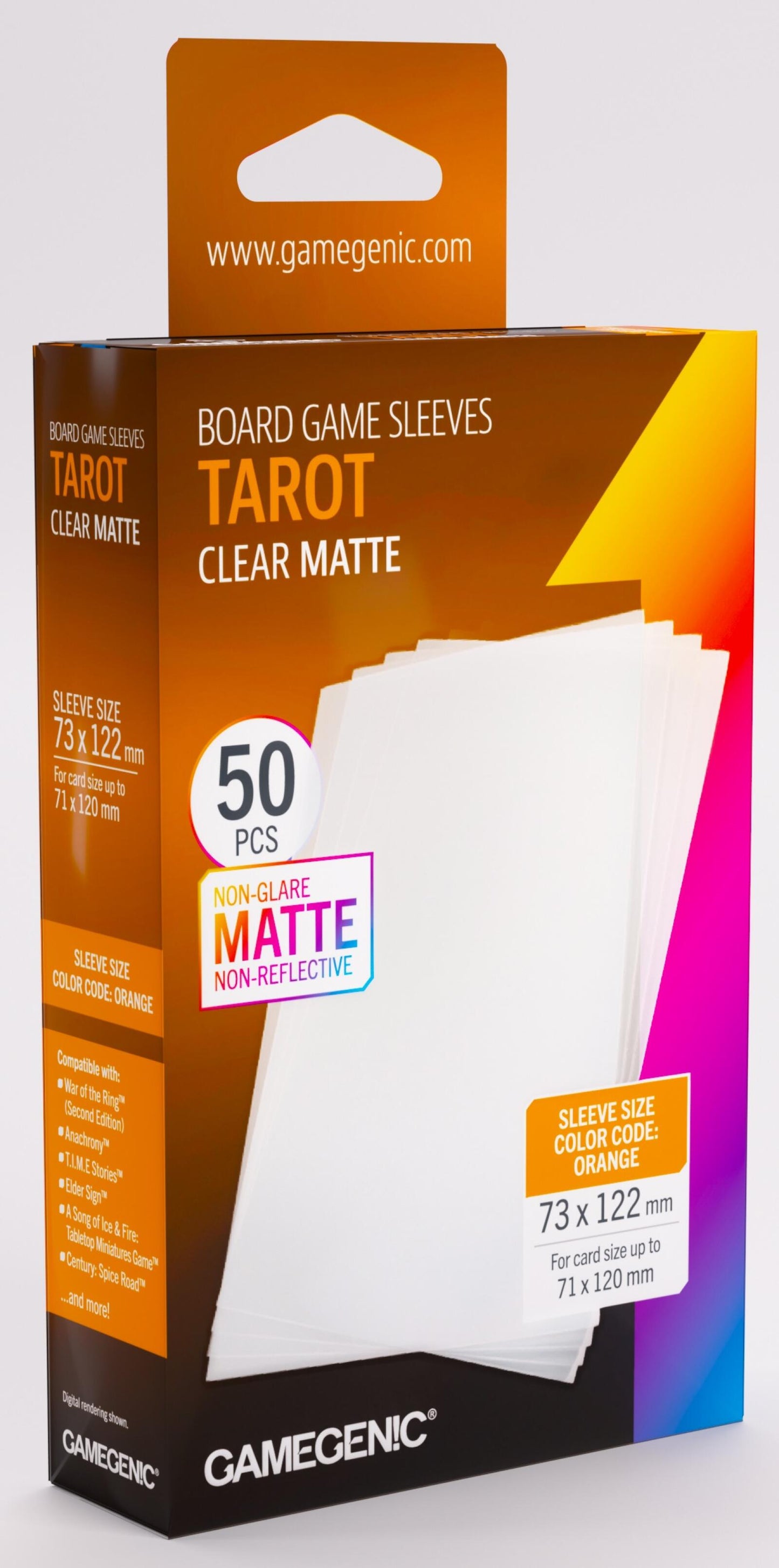 Gamegenic | Board Game Sleeves | Clear Matte | Tarot Size (73 x 122mm) - 50ct