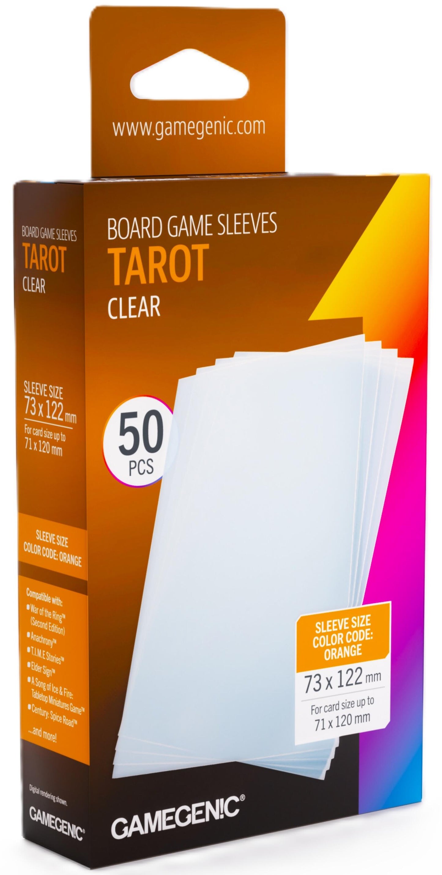 Gamegenic | Board Game Sleeves | Clear | Tarot Size (73 x 122mm) - 50ct