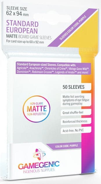 Gamegenic | Board Game Sleeves | Matte | Standard European Size (62 x 94mm) - 50ct