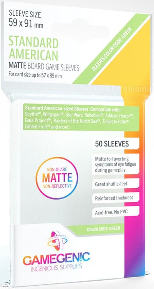 Gamegenic | Board Game Sleeves | Matte | Standard American Size (59 x 91mm) - 50ct