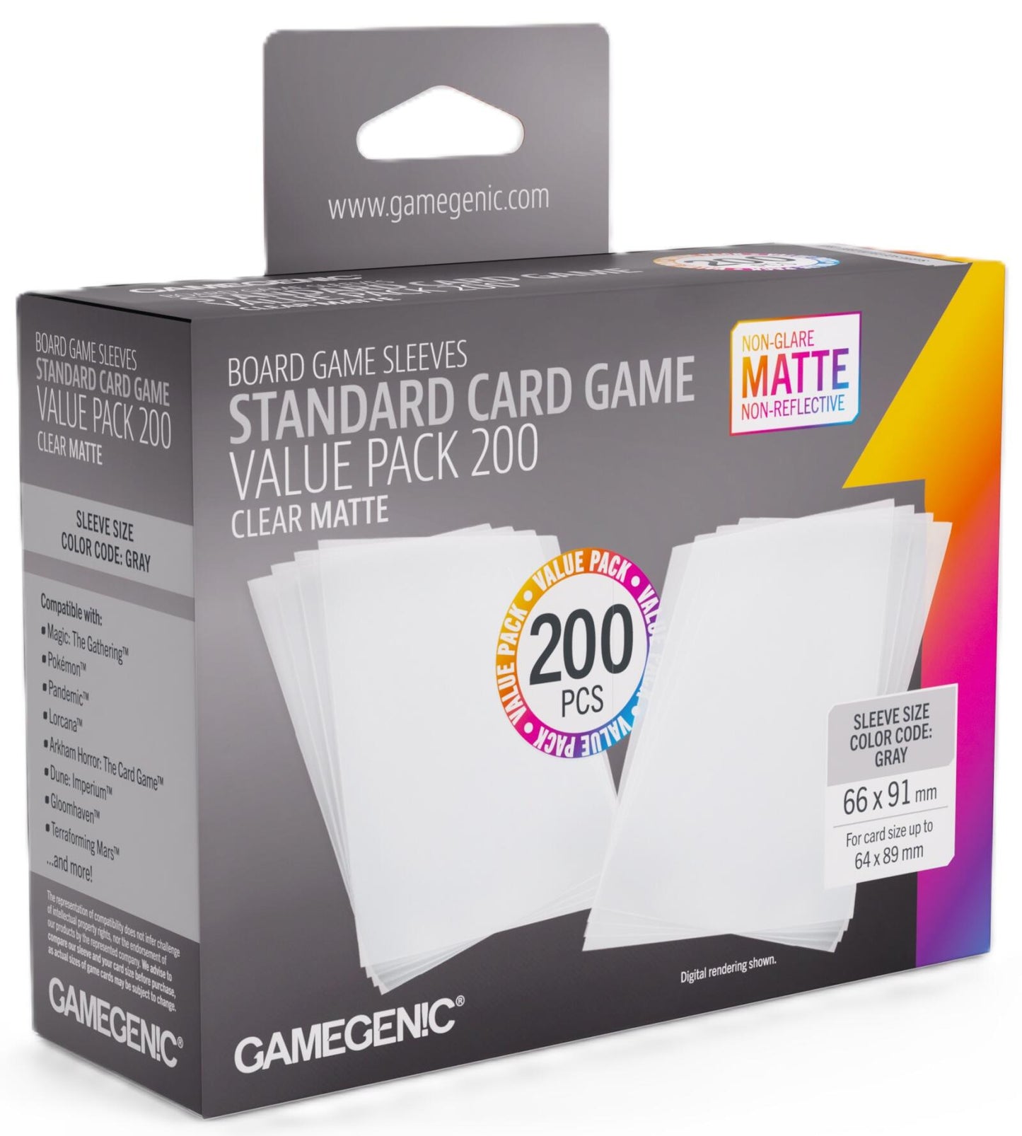 Gamegenic | Board Game Sleeves | Clear Matte | Standard Size (66 x 91mm) - Value Pack 200ct
