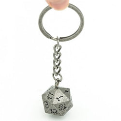 Weathered Silver d20 Dice Keychain | Black Ink Dragon