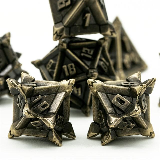 Metal Dice | "Cruel Caltrops" Brushed Bronze | Set of 7