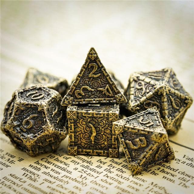 Metal Dice | "Dagger of Venom" Tumbled Bronze | Set of 7