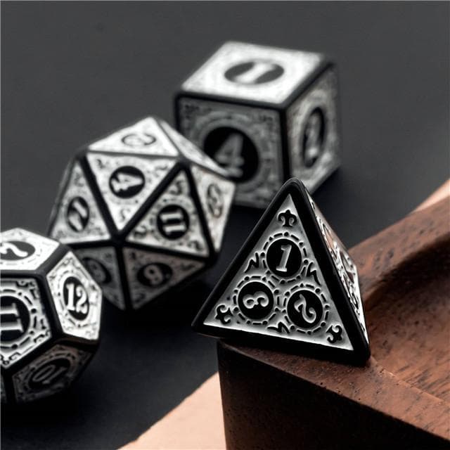 Polyhedral Dice Set | Acrylic | "White Alchemy" | Set of 7 (D0262)