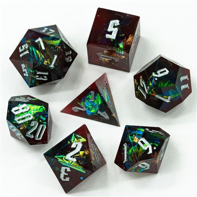 RPG Dice | "Crackle & Spark" (Sharp Edged) | Set of 7