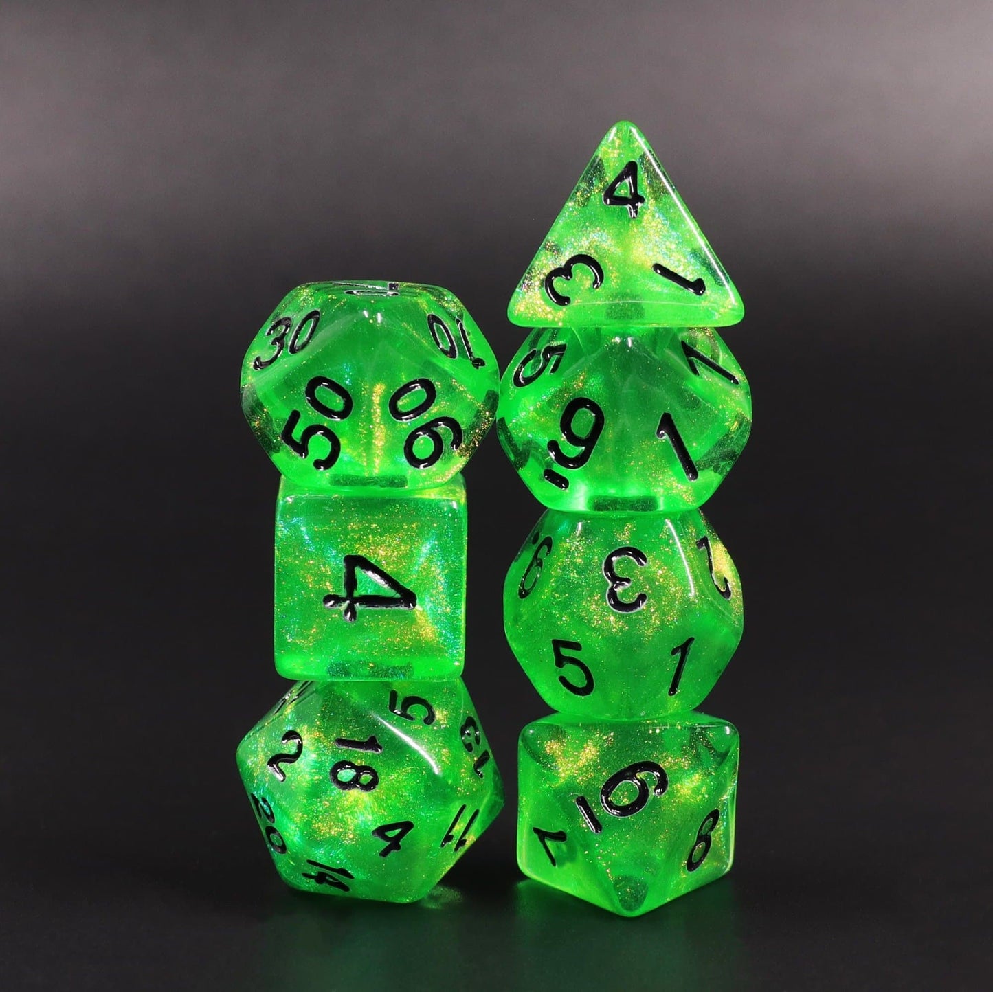 RPG Dice | "Acid Arrow" (Black Ink) | Set of 7
