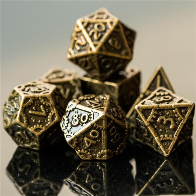 Metal Dice | "Grinding Gears" Bronze | Set of 7