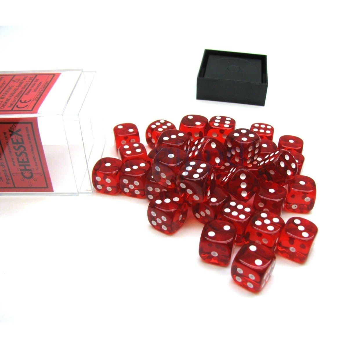 Chessex | d6 Dice Block | Acrylic | Translucent Red/white 12mm d6 (36 Dice) (CHX 23804)