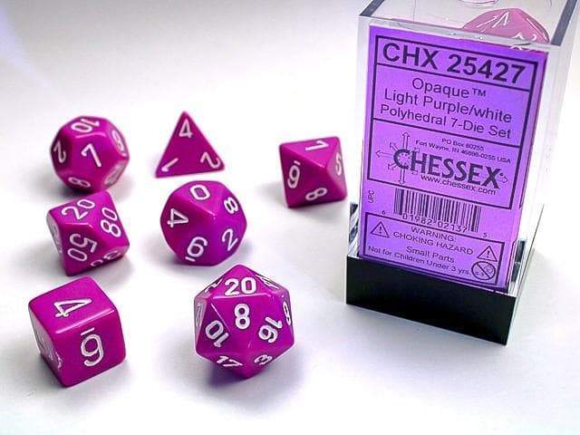 Chessex | Polyhedral Dice Set | Acrylic | Opaque Light Purple/white (CHX 25427)