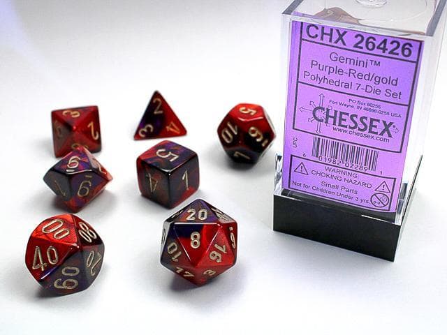 Chessex | Polyhedral Dice Set | Acrylic | Gemini Purple-Red/gold (CHX 26426)