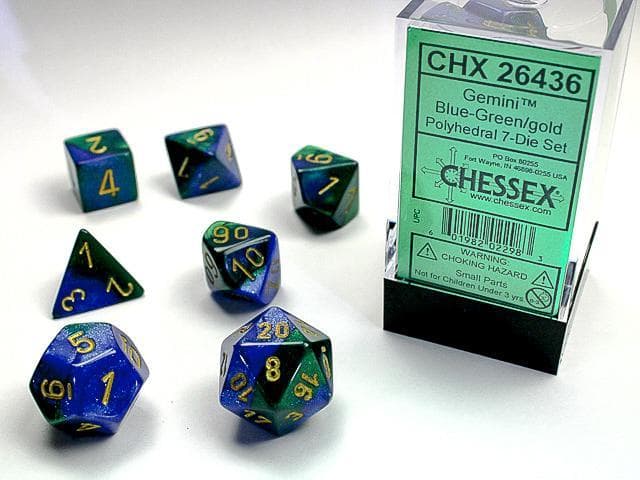 Chessex | Polyhedral Dice Set | Acrylic | Gemini Blue-Green/gold (CHX 26436)