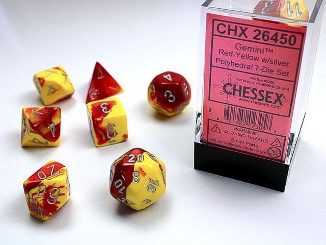 Chessex | Polyhedral Dice Set | Acrylic | Gemini Red-Yellow/silver (CHX 26450)