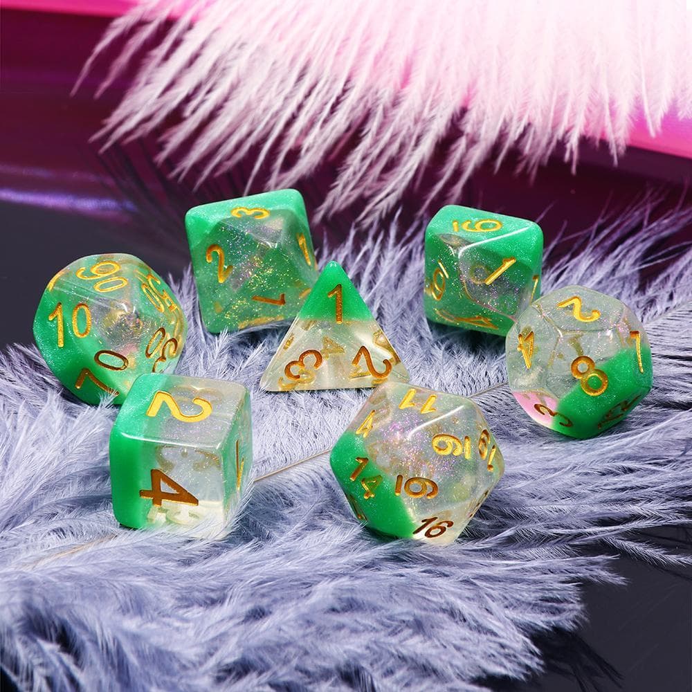Polyhedral Dice Set | Acrylic | "Spring Dew" | Set of 7 (D0042)