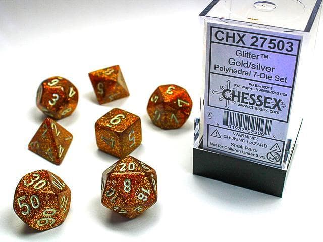Chessex | Polyhedral Dice Set | Acrylic | Glitter Gold/silver (CHX 27503)