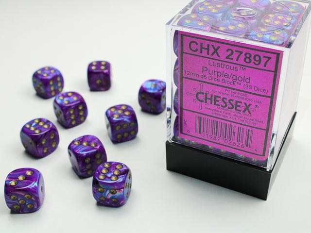 Chessex | 12mm d6 Dice Block | Lustrous | Purple/Gold