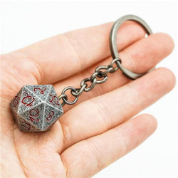 Weathered Silver d20 Dice Keychain | Red Ink Dragon