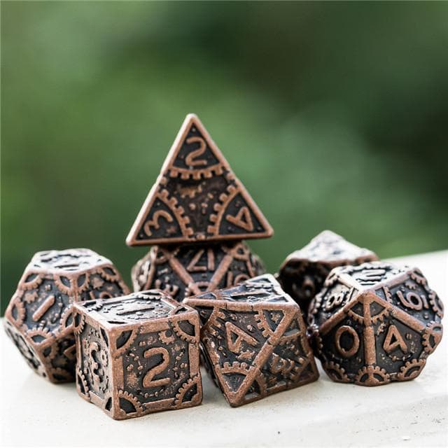 Metal Dice | "Grinding Gears" Copper | Set of 7