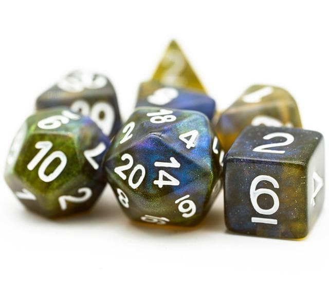 Polyhedral Dice Set | Acrylic | Galaxy Yellow & Blue | Set of 7 (D0078)