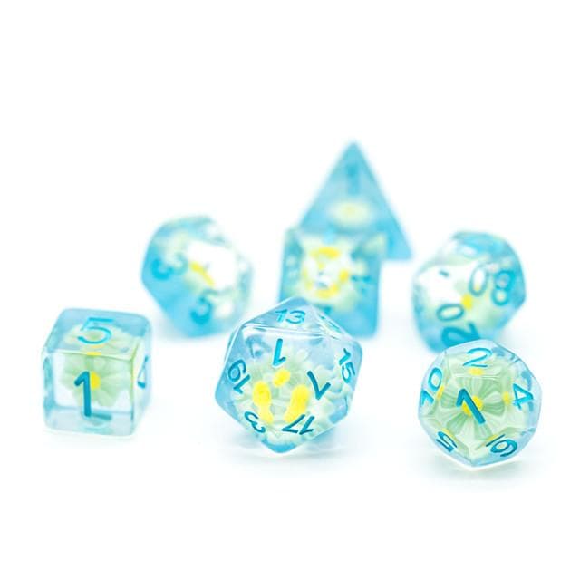RPG Dice | "Suspended Daisy" Light Blue | Set of 7