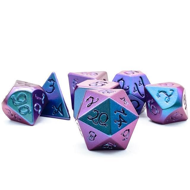 Metal Dice - Purple Iridescent w/Dragon - Set of 7