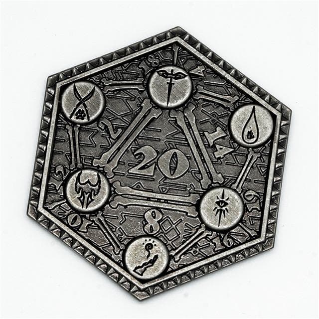 d2 | Metal d20 Coin | "Classes" Silver