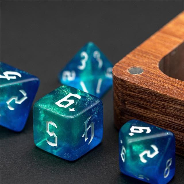 RPG Dice | "Ocean Thorns" White Ink | Set of 7