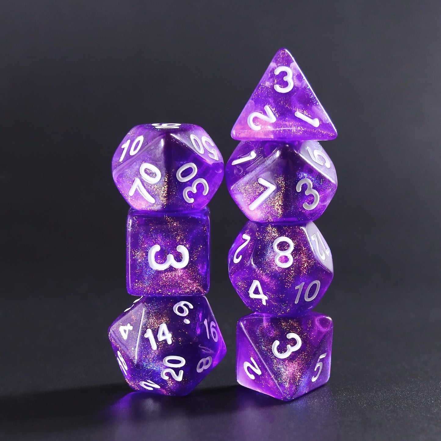 RPG Dice | "Arcane Amethyst" (White Ink) | Set of 7