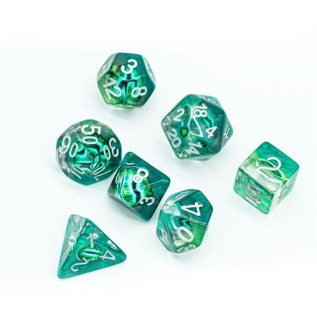 Polyhedral Dice Set | Resin | "Forest Dragon's Eye" | Set of 7 (D0114)