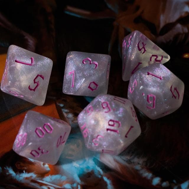 RPG Dice | "Moonstone Thorns" Magenta Ink | Set of 7