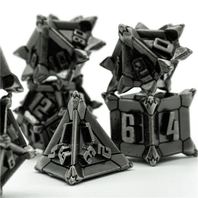 Metal Dice | "Cruel Caltrops" Brushed Silver | Set of 7