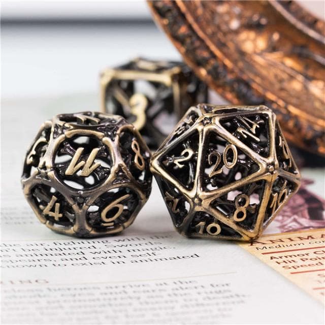 RPG Dice Set | Hollow Metal | Hollow Bones - Bronze | Set of 7